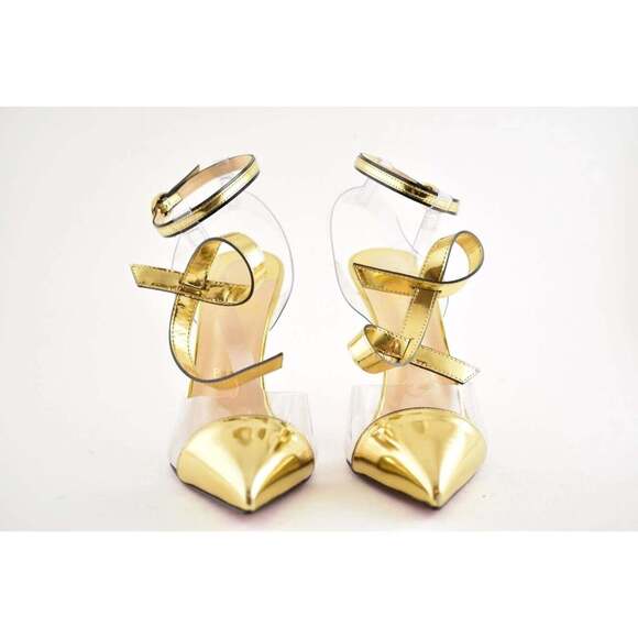 Christian Louboutin Alta Firma 100 Gold PVC T Strap Ankle Heel Sandal Pump 35 - Picture 6 of 12